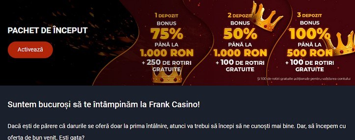 frank casino pachet de bun venit cod promo