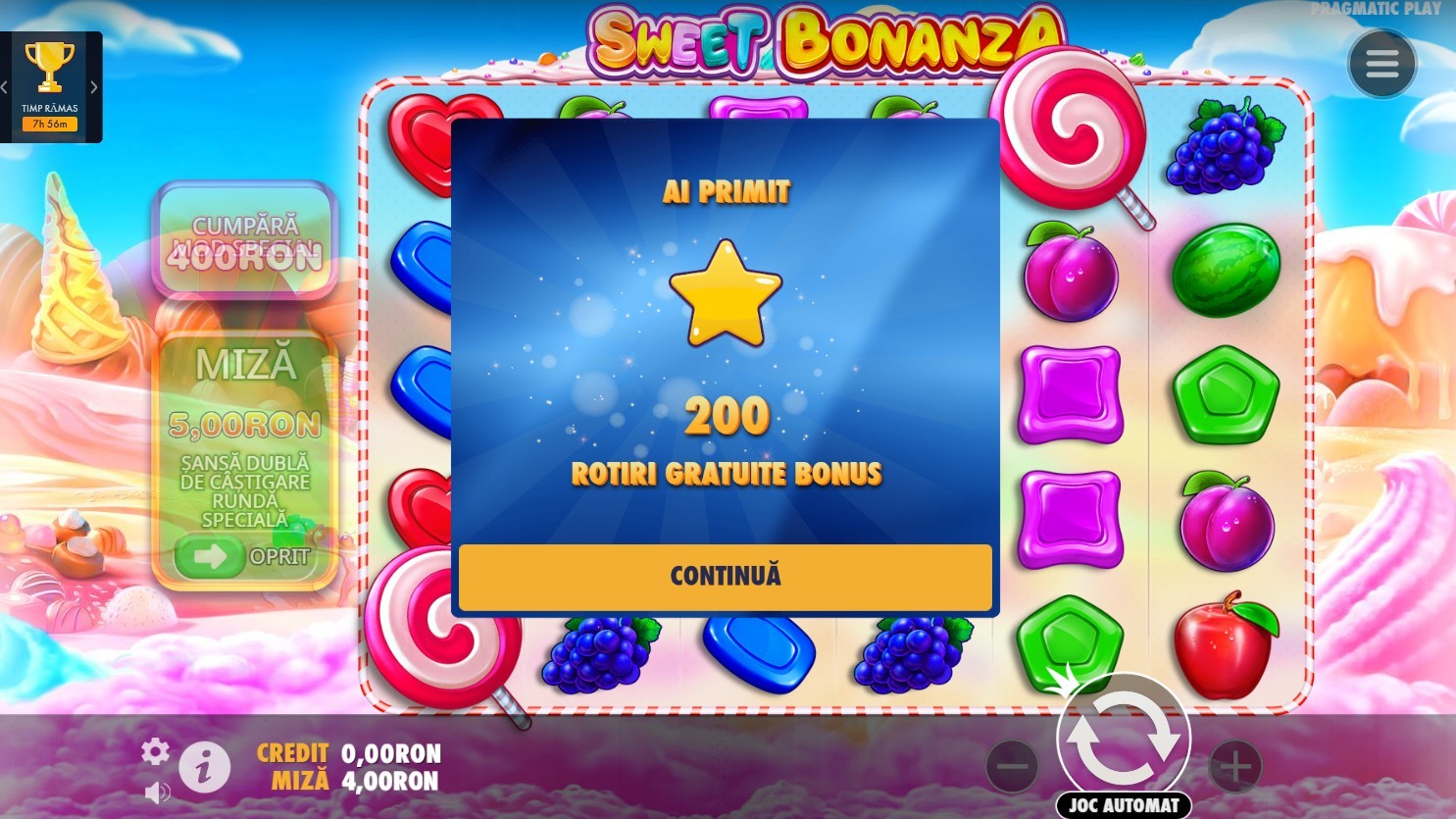 200 rotiri gratuite sweet bonanza don ro