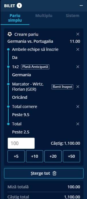 pariuri meciul zilei germania vs portugalia