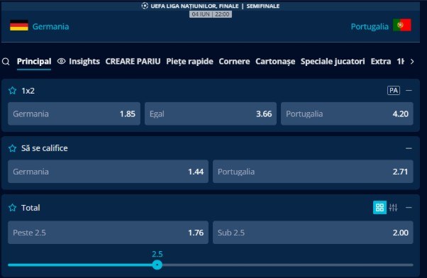 pariuri Germanai vs Portugalia nations league