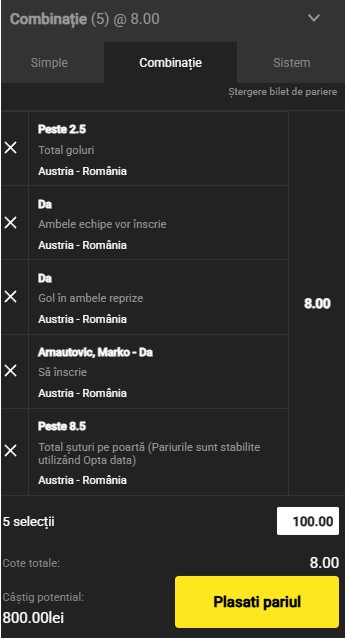 pariuri meciul zilei austria vs romania