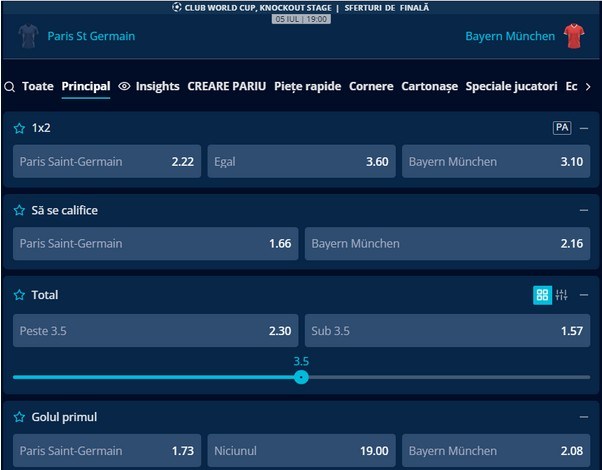 Pariuri PSG vs Bayern mondialul cluburilor 2025