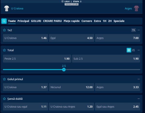 cote pariuri craiova fc arges