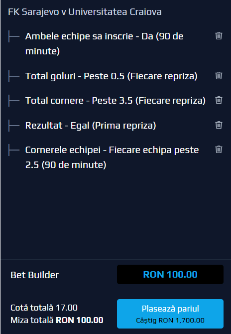 cote pariuri sarajevo vs craiova