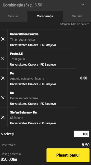 ponturi pariuri craiova vs sarajevo
