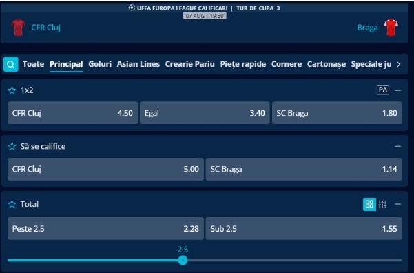 cote pariuri cluj vs braga