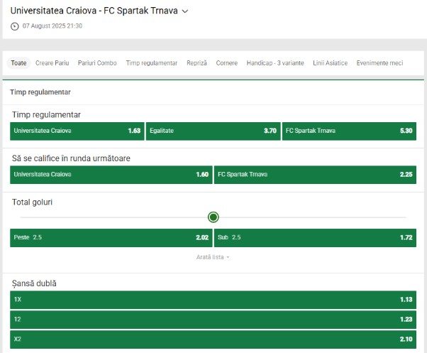 cote pariuri craiova vs trnava