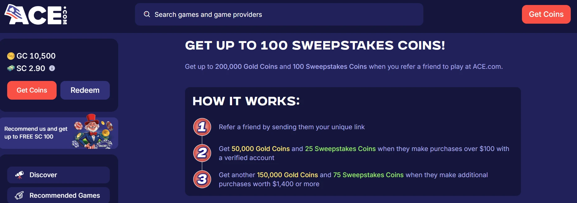Ace Casino Refer a Friend Program
