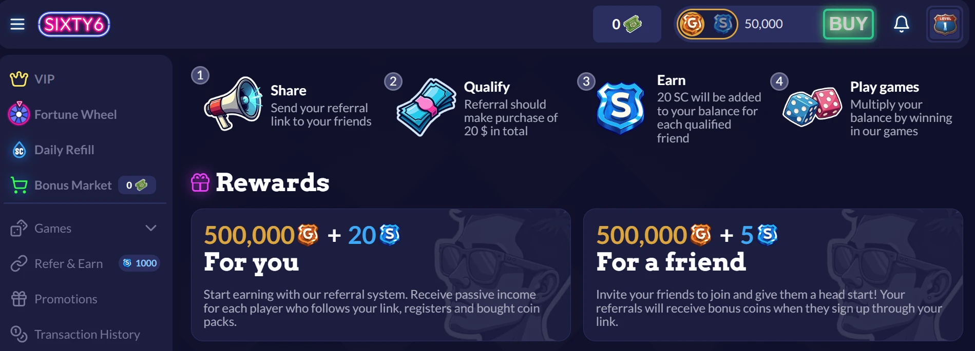 Sixty6 Casino Referal Program