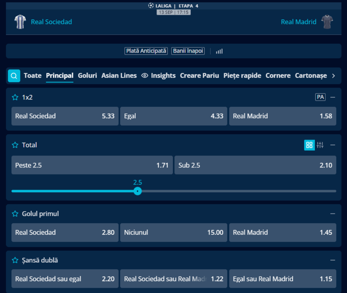 pariuri real sociedad vs real madrid