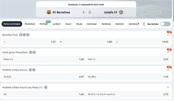 pariuri barcelona vs getafe