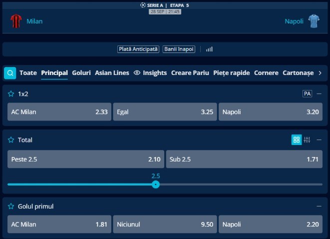 pariuri milan - napoli