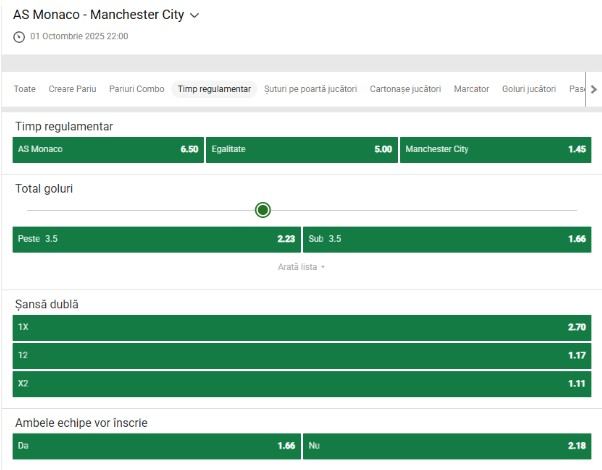 pariuri manchester monaco vs city