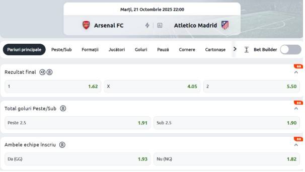 pariuri arsenal atletico madrid