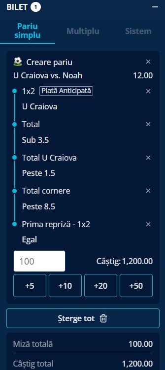 cote pariuri craiova - noah