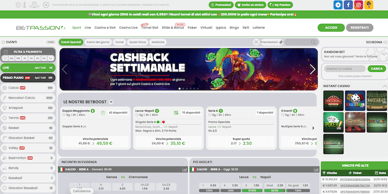 Homepage di Betpassion Scommesse