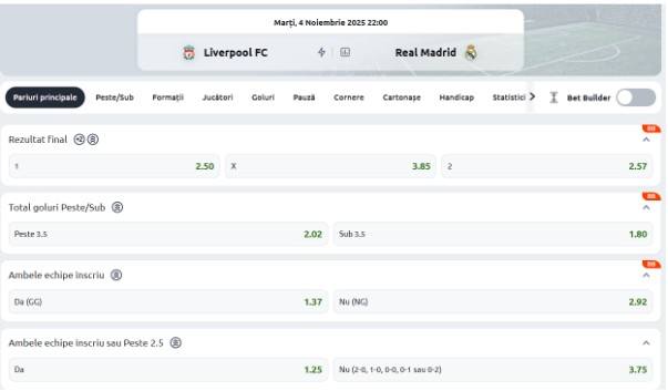 cote pariuri liverpool real madrid