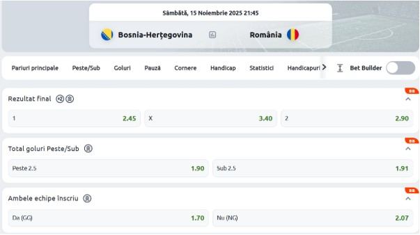 ponturi pariuri bosnia vs romania