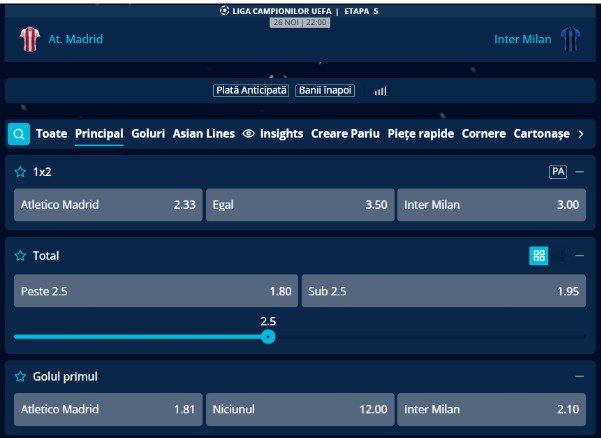 cote pariuri atletico inter milano