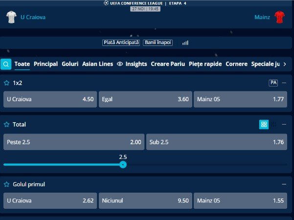 cote pariuri craiova - mainz