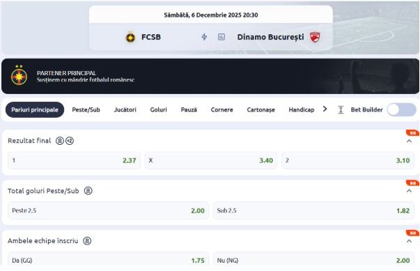 ponturi pariuri fcsb - dinamo