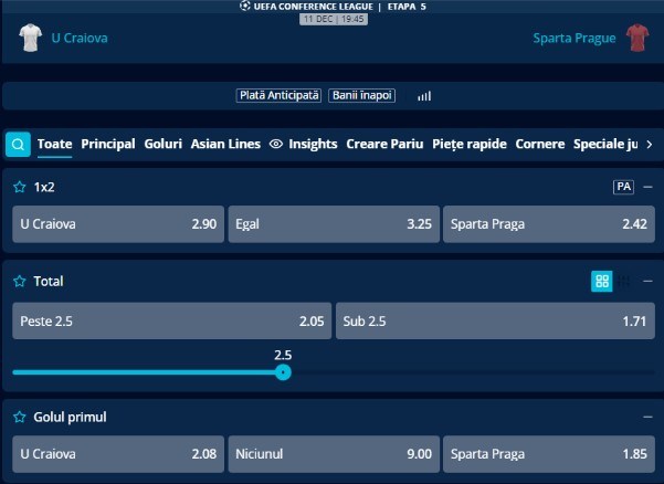 cote pariuri craiova - sparta