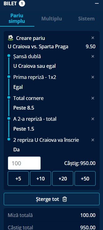 cote pariuri craiova - sparta praga