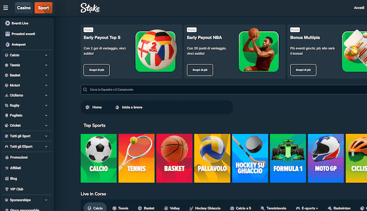 Stake scommesse homepage screenshot