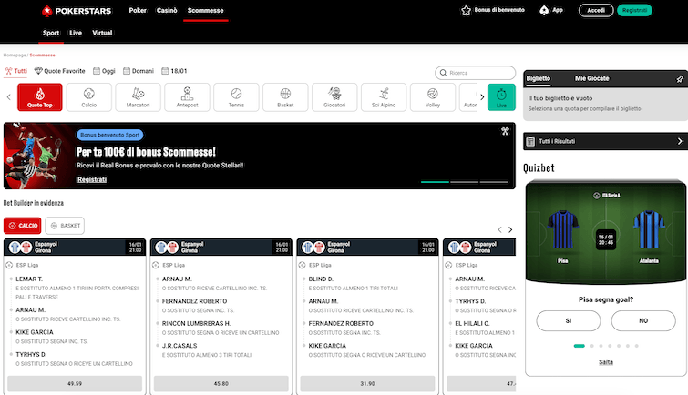 Homepage PokerStars Scommesse