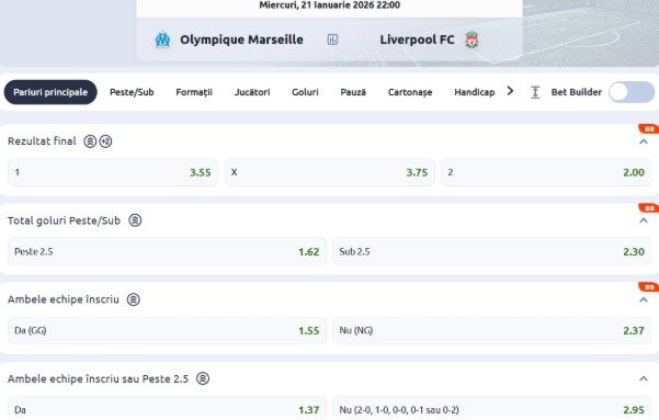 cote pariuri marseille vs liverpool