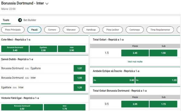 cote pariuri dortmund vs inter