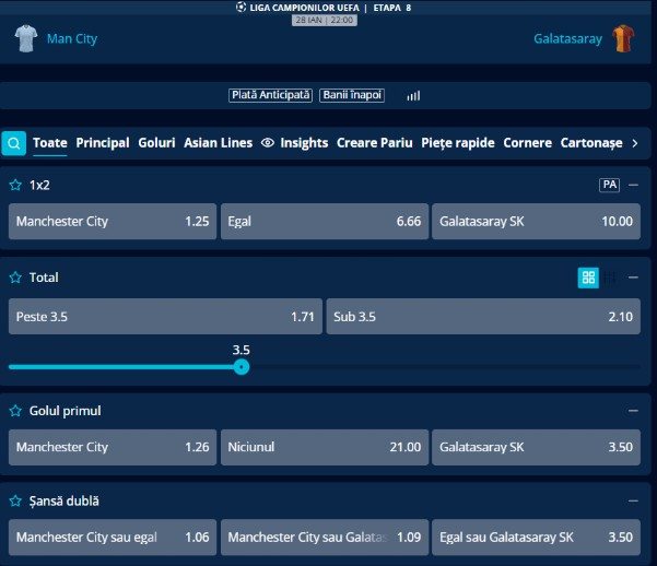 cote pariuri manchester city vs galatasaray
