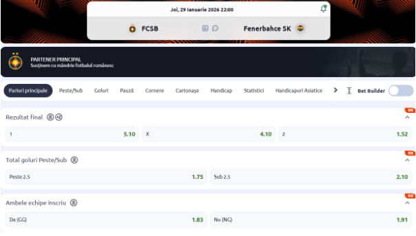 FCSB vs Fenerbahce 29 ianuarie