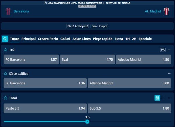 cote pariuri barcelona atletico madrid