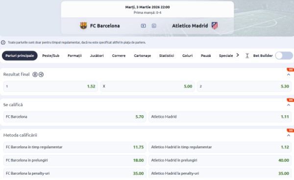 cote pariuri barcelona atletico madrid