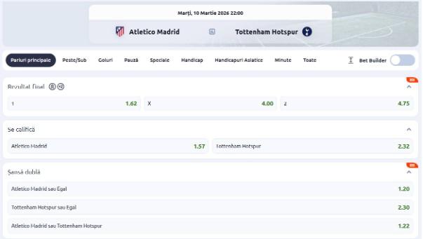 cote pariuri atletico tottenham