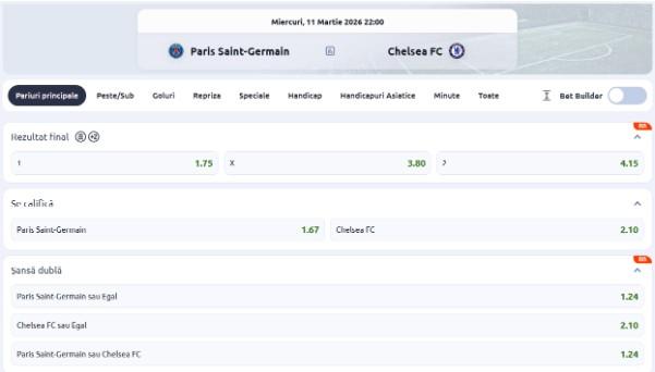 cote pariuri psg vs chelsea