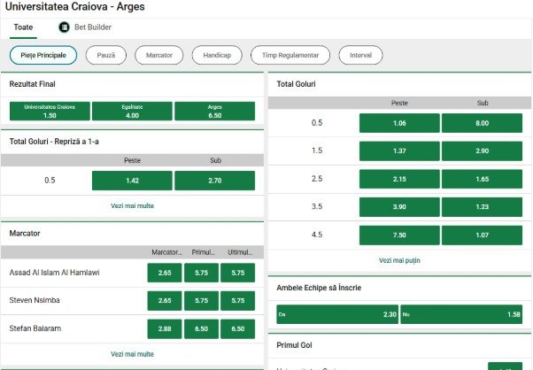cote pariuri craiova fc arges