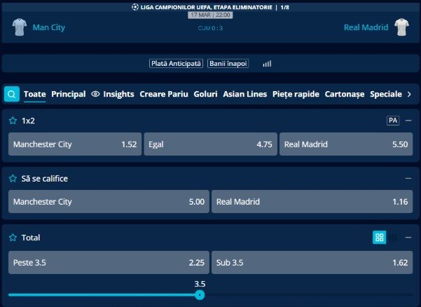 cote pariuri city real madrid