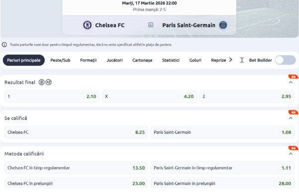 cote pariuri psg vs chelsea