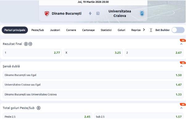 cote pariuri dinamo craiova