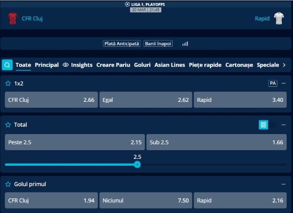 cote pariuri cfr cluj rapid