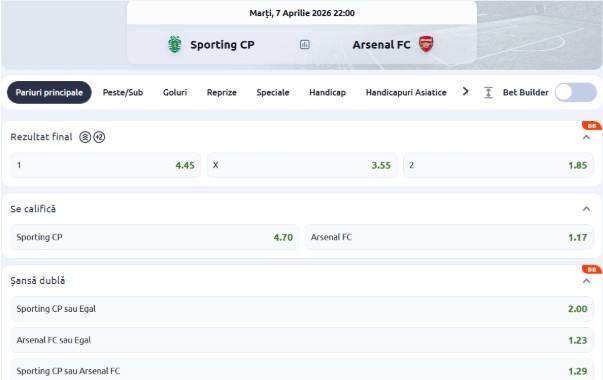 cote pariuri sporting vs arsenal