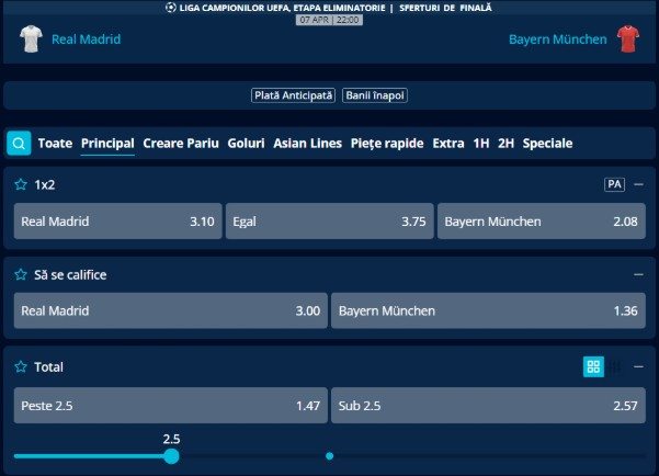 cote pariuri real bayern