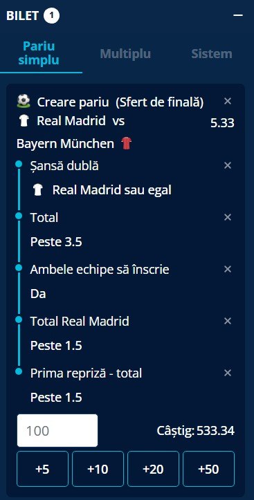cote pariuri real madrid bayern munich