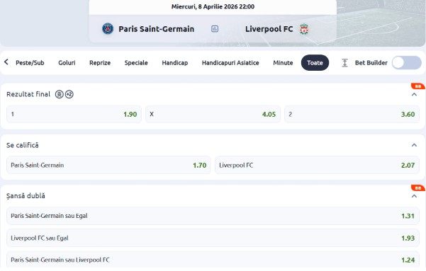 cote pariuri psg vs liverpool