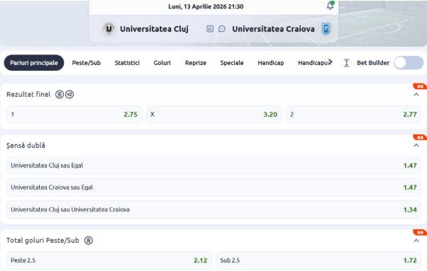 cote pariuri u cluj - craiova