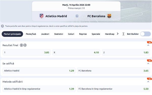 cote pariuri barcelona atletico madrid