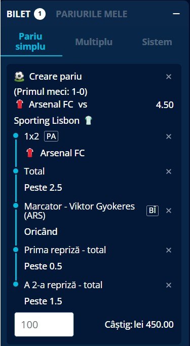 cote pariuri arsenal - sporting