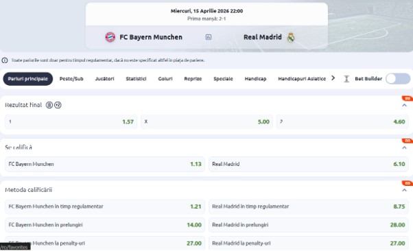 cote pariuri bayern munich real madrid